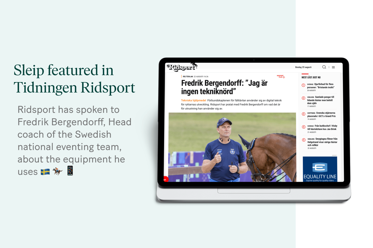 Sleip featured in the latest issue of Tidningen Ridsport